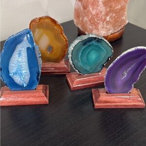 Natural Agate Slice Decorative Display Set - Blue, Yellow, Green, Purple